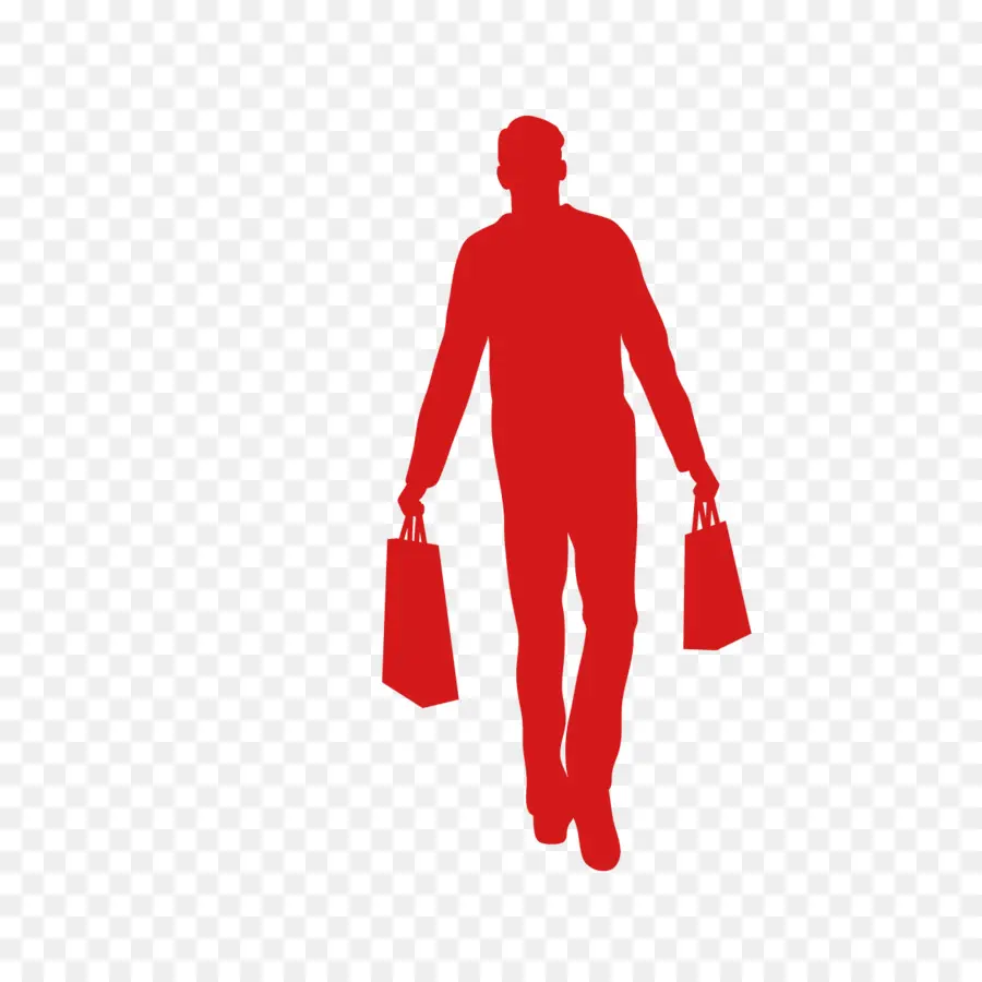 Silueta Roja Con Bolsas De Compras，Compras PNG