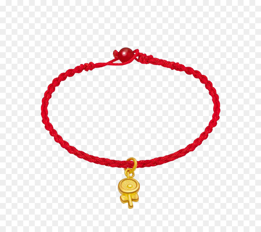 Pulsera De Hilo Rojo，Cuentas De Oro PNG