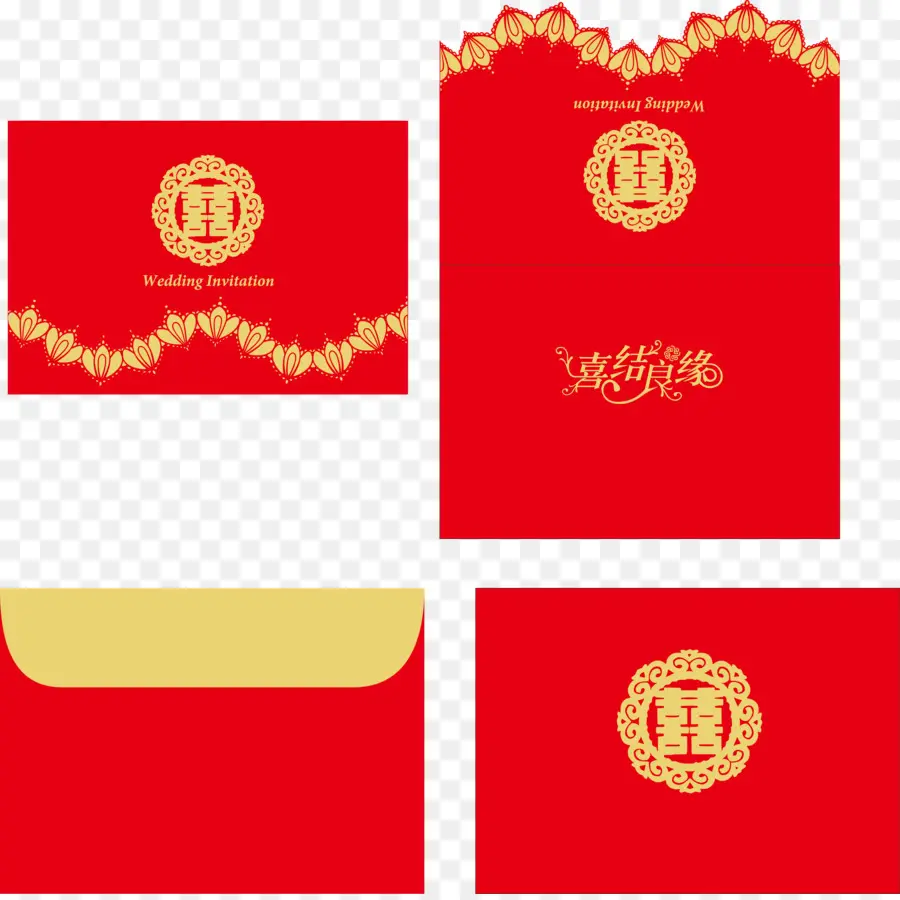 Invitación De Boda Roja，Oro PNG