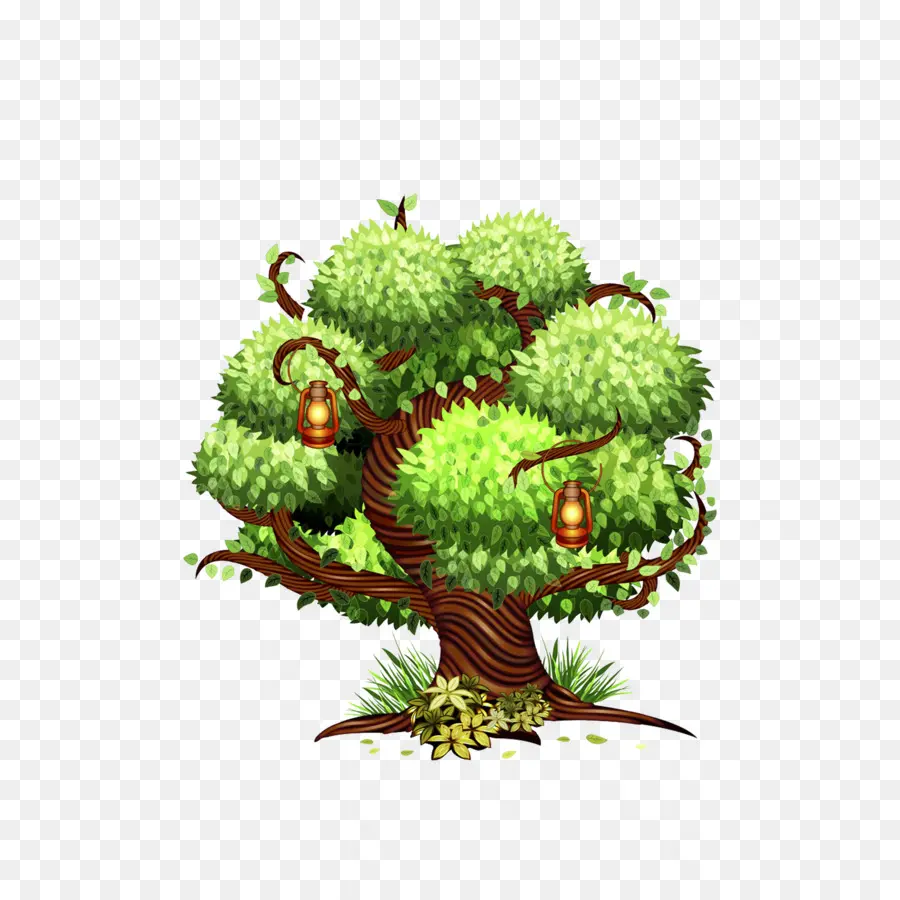 Árbol Verde Con Linternas，Linternas PNG