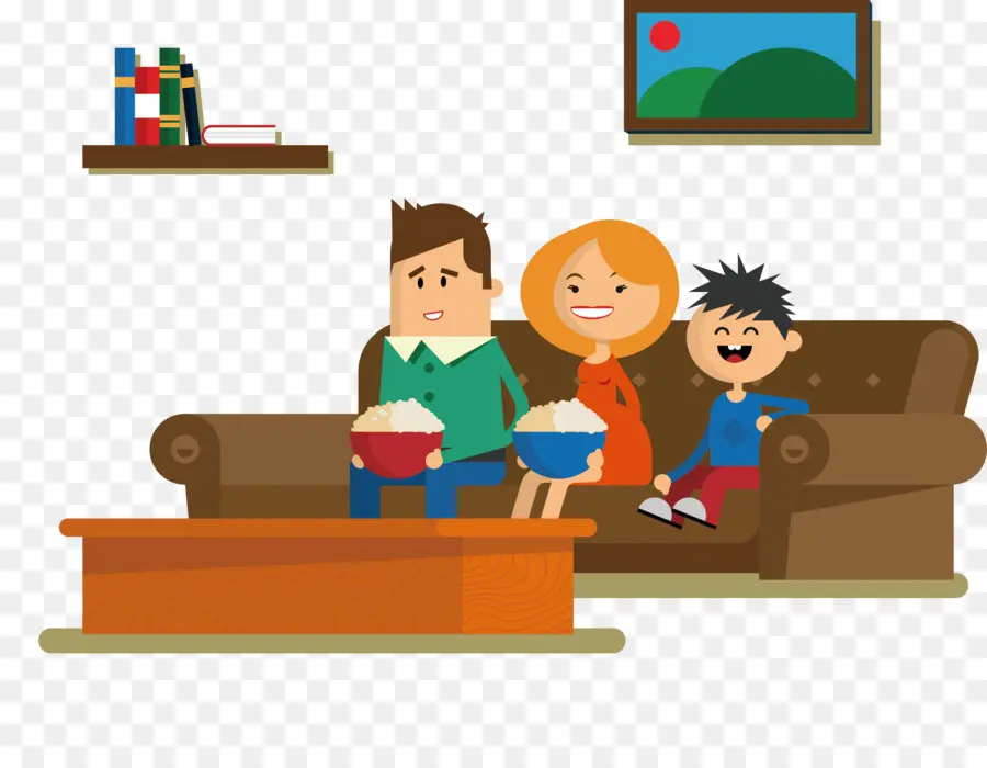 Familia Viendo Televisión，Sofá PNG