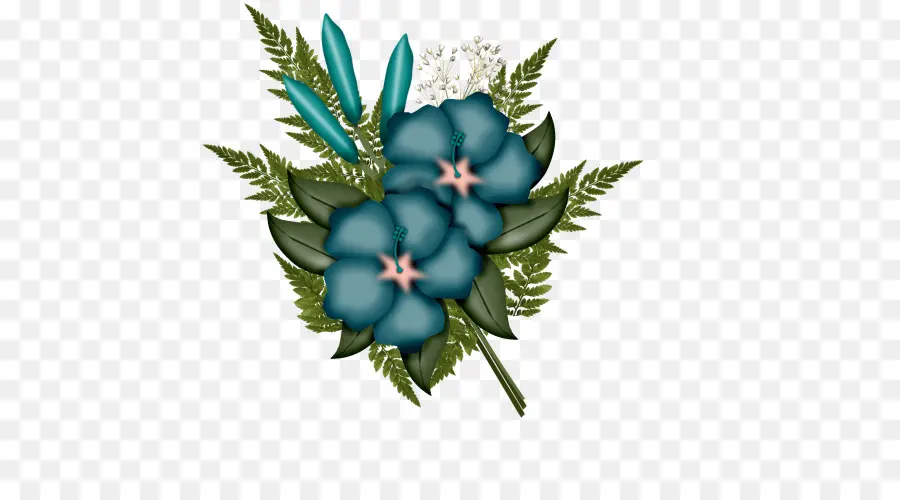 Flores Azules，Hojas PNG