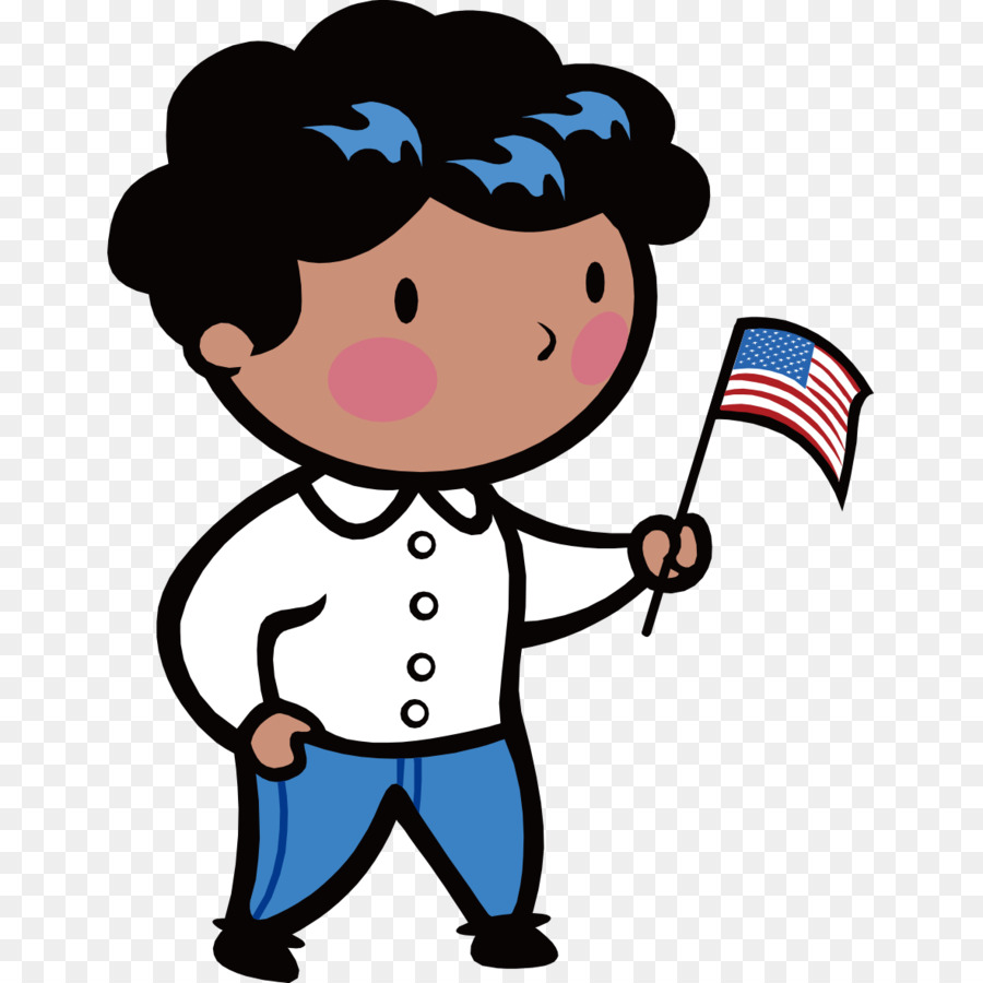 Niño De Dibujos Animados Con Bandera Americana，Niño PNG