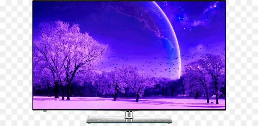 Tv Con Paisaje Morado，Televisión PNG