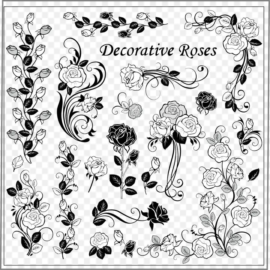 Rosas Decorativas，En Blanco Y Negro PNG