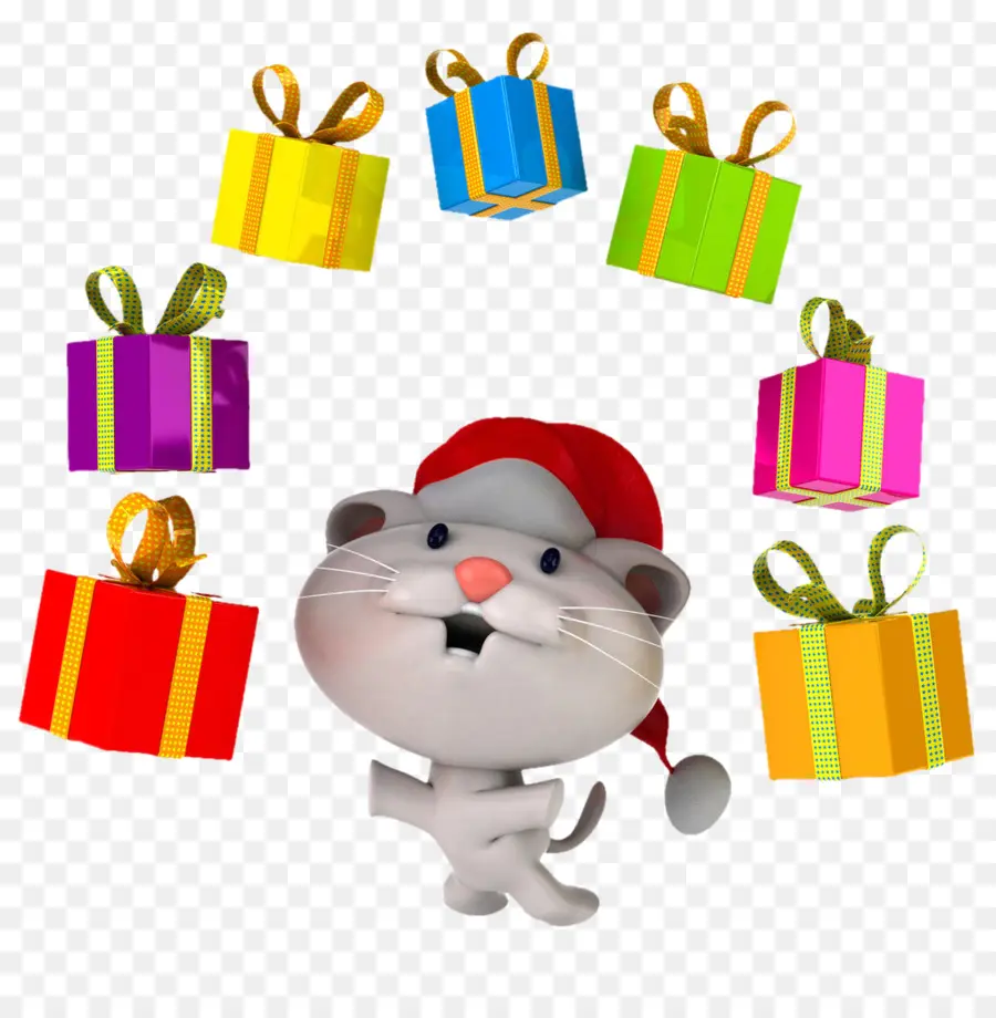 Gato Blanco Con Regalos，Navidad PNG