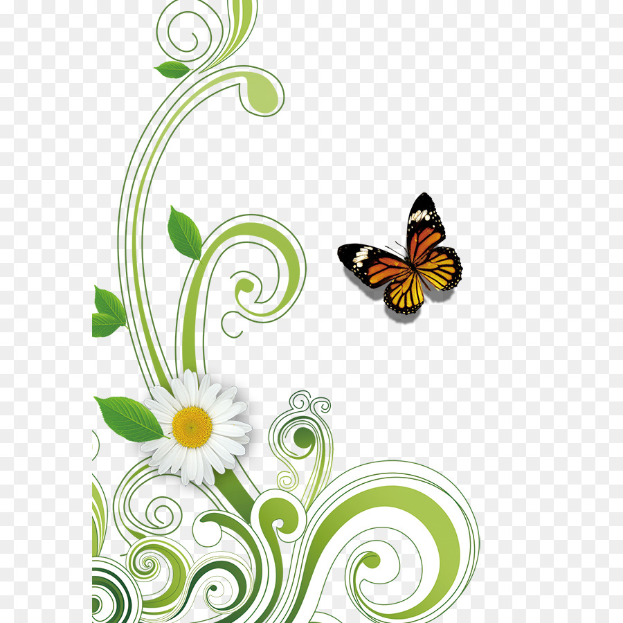 Diseño De Mariposas Y Flores，Naranja PNG