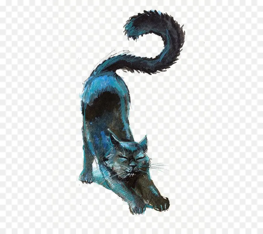 Gato Estirando，Azul PNG