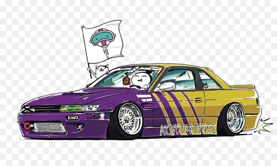 Coche Morado Y Amarillo，Bandera PNG