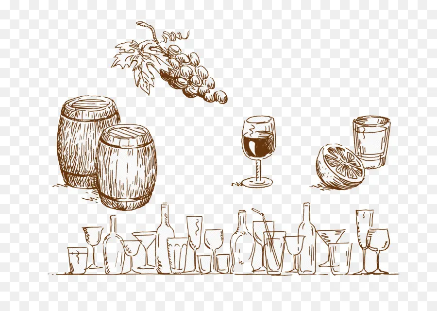 Botellas Y Copas De Vino，Uvas PNG