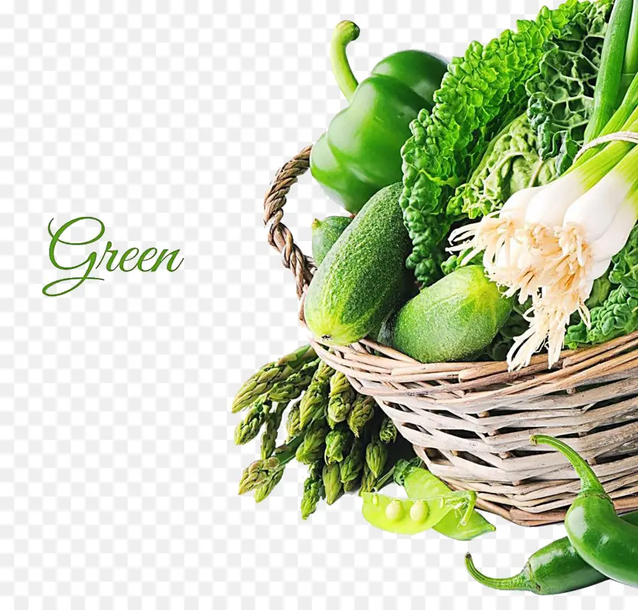 Cesta De Verduras Verdes，Fresco PNG