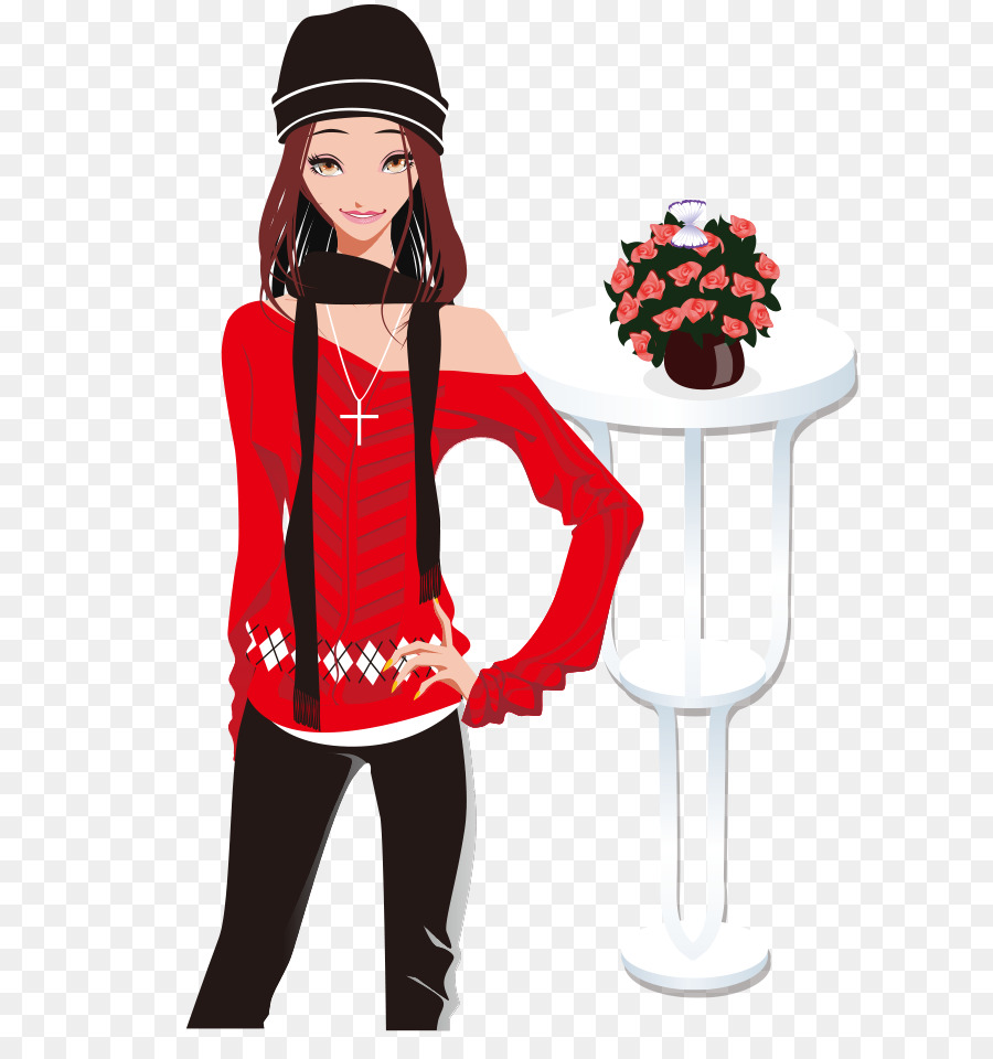 Chica Con Sombrero，Suéter Rojo PNG