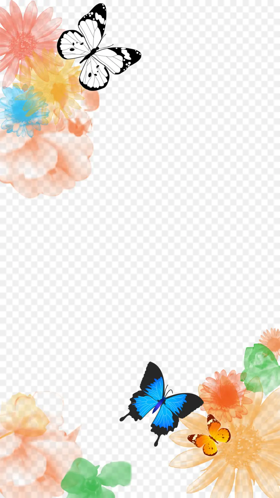 Mariposas Y Flores，Marco PNG