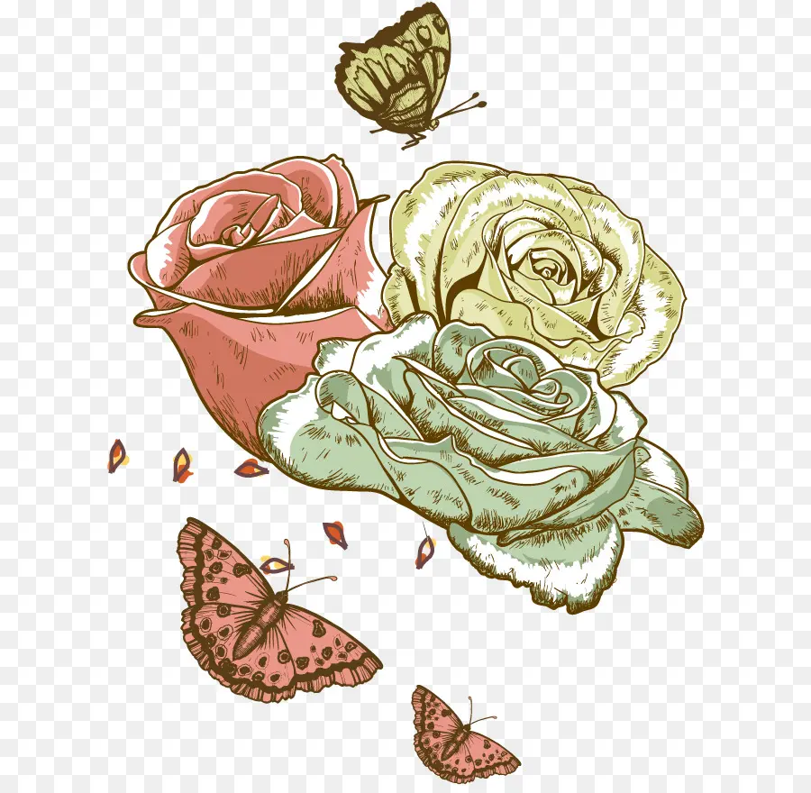 Rosas Y Mariposas Vintage，Flores PNG