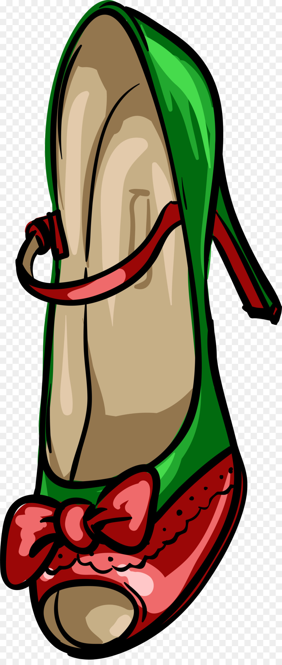 Zapato De Tacón Verde，Lazo Rojo PNG