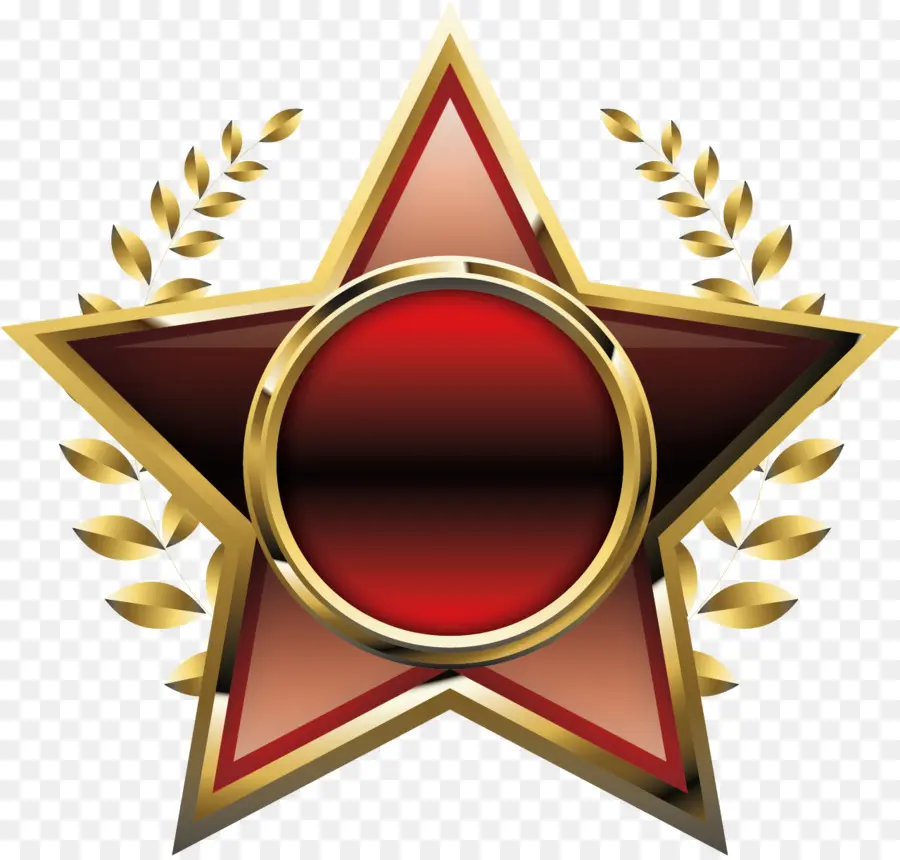 Insignia De Estrella Dorada Y Roja，Otorgar PNG