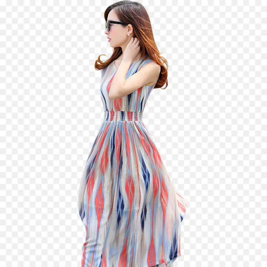 Mujer En Vestido De Rayas，Moda PNG