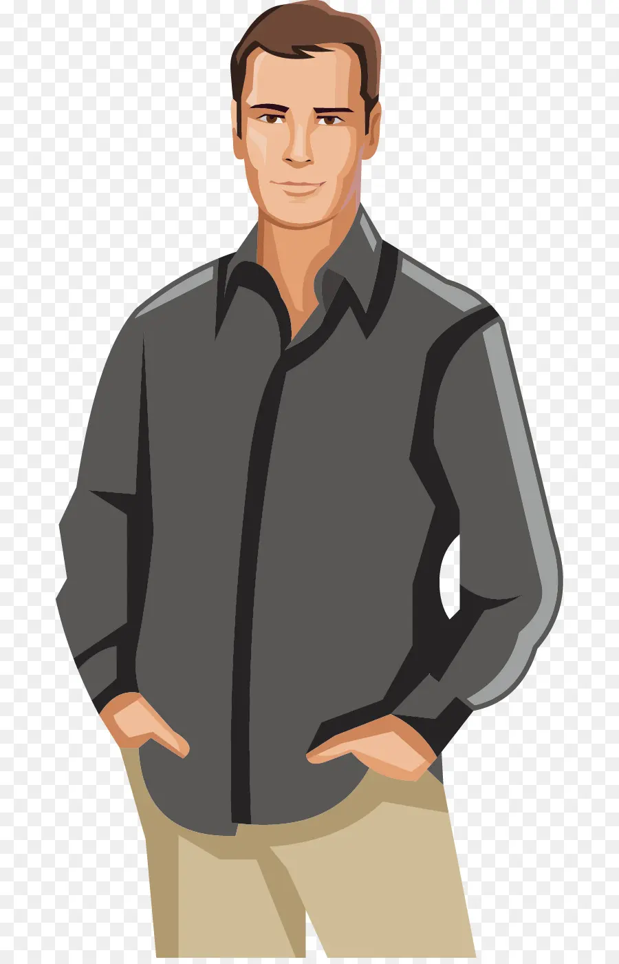 Hombre Con Camisa Gris，Manos En Los Bolsillos PNG