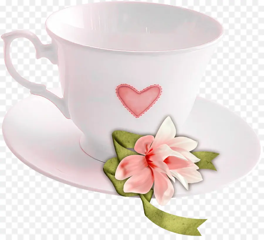 Taza De Té Blanca Con Corazón，Platillo PNG