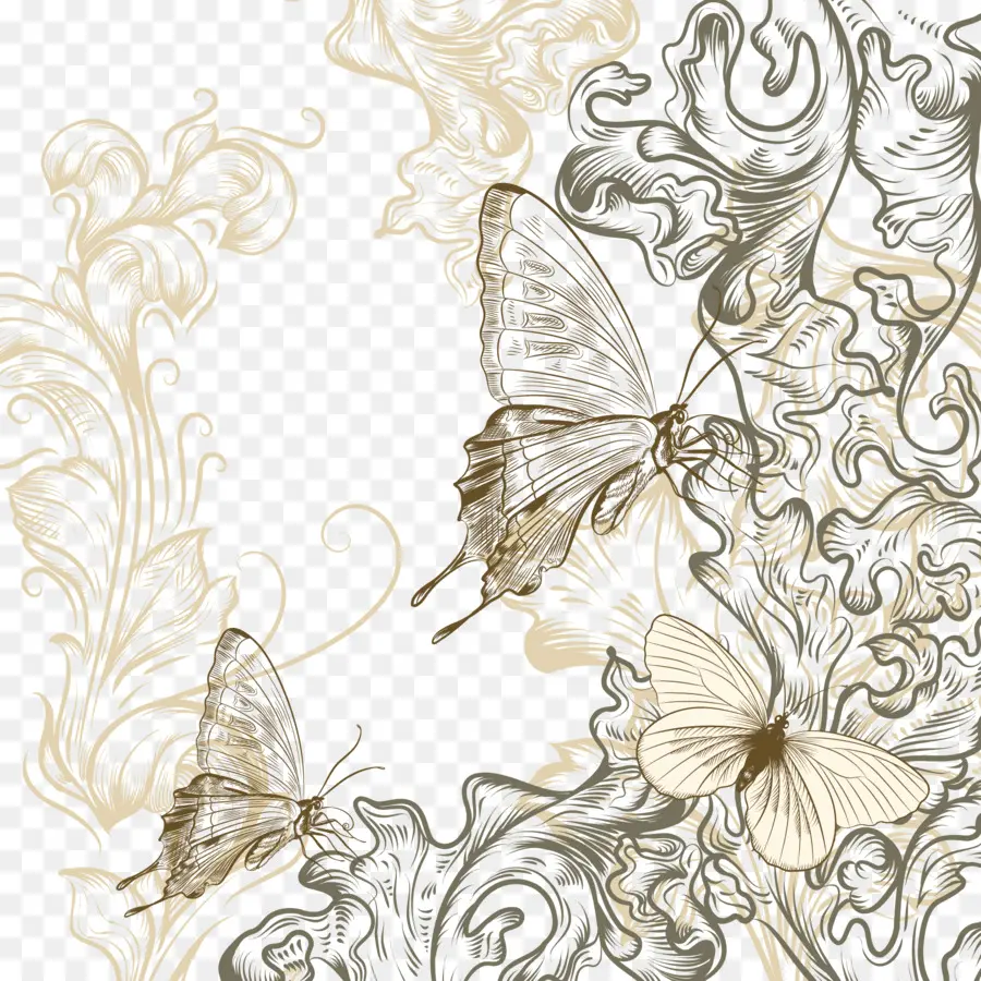 Mariposas Y Diseño Floral，Flores PNG