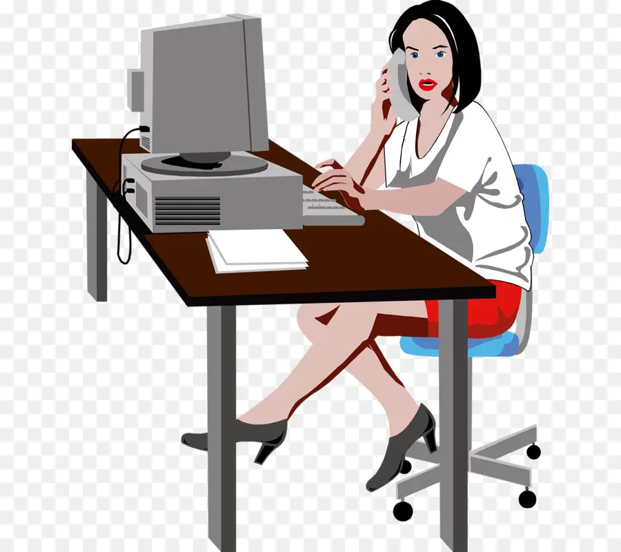 Mujer En El Escritorio，Computadora PNG