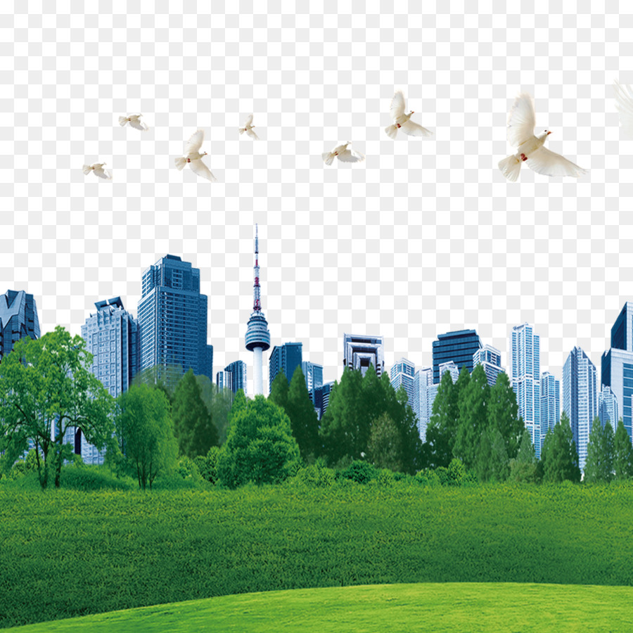 Paisaje Urbano Con Pájaros，Edificios PNG