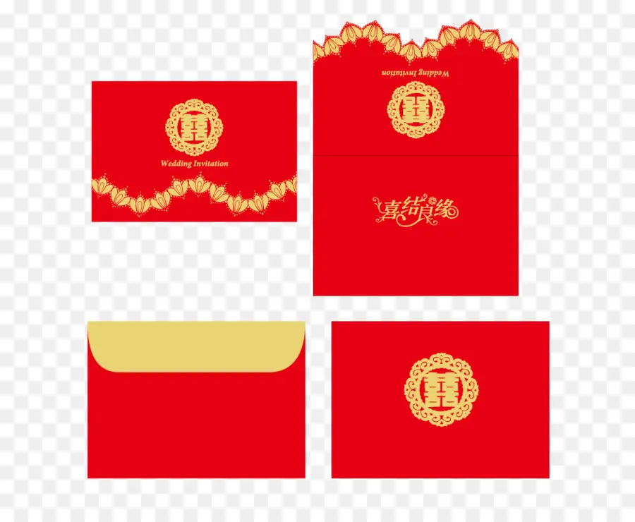 Invitación De Boda Roja，Oro PNG