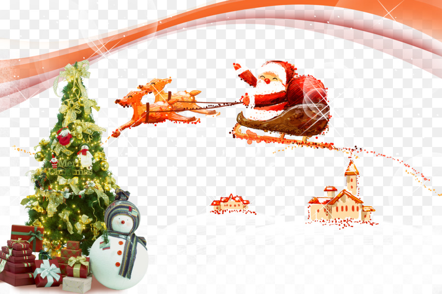 Papá Noel Y Trineo，Árbol De Navidad PNG