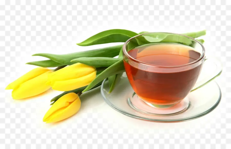 Taza De Té Con Tulipanes Amarillos，Taza De Cristal PNG