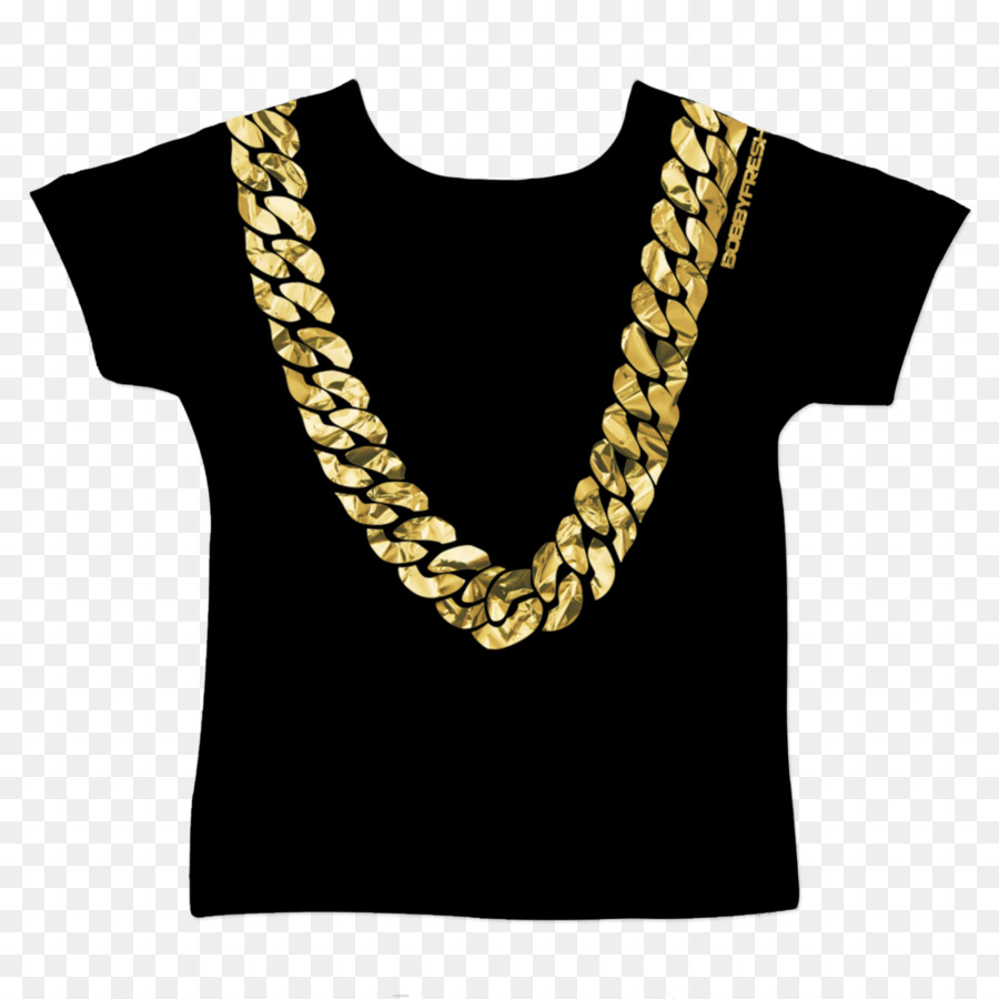 Camiseta Negra Con Estampado De Cadenas Doradas，Manga Corta PNG