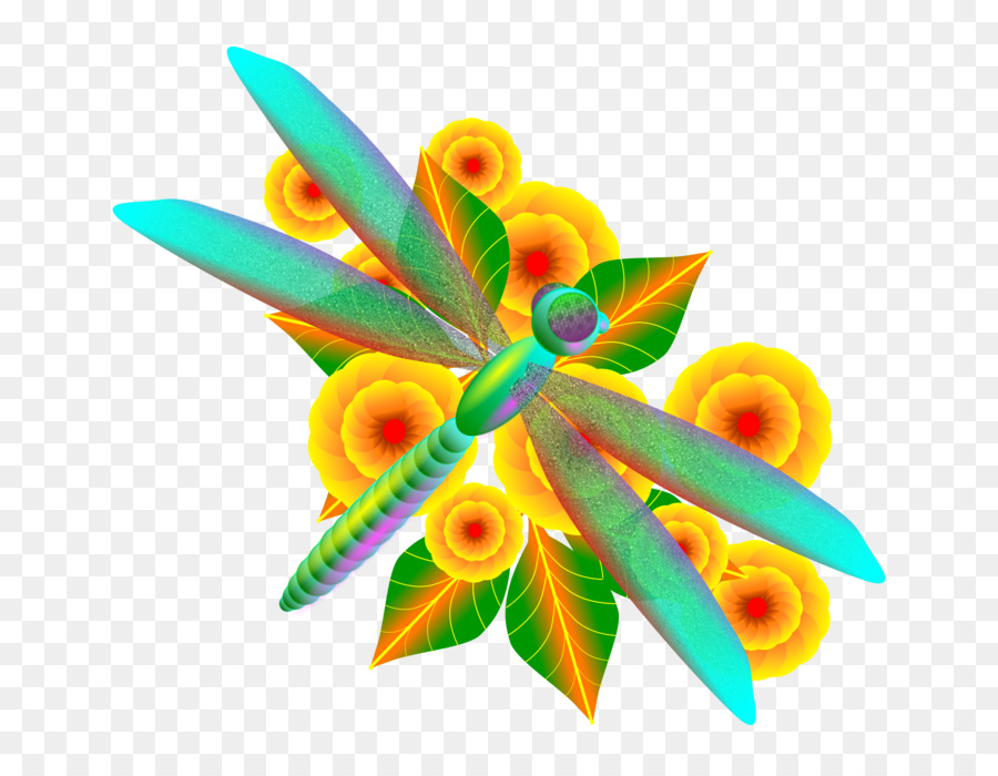 Libélula，Flor PNG