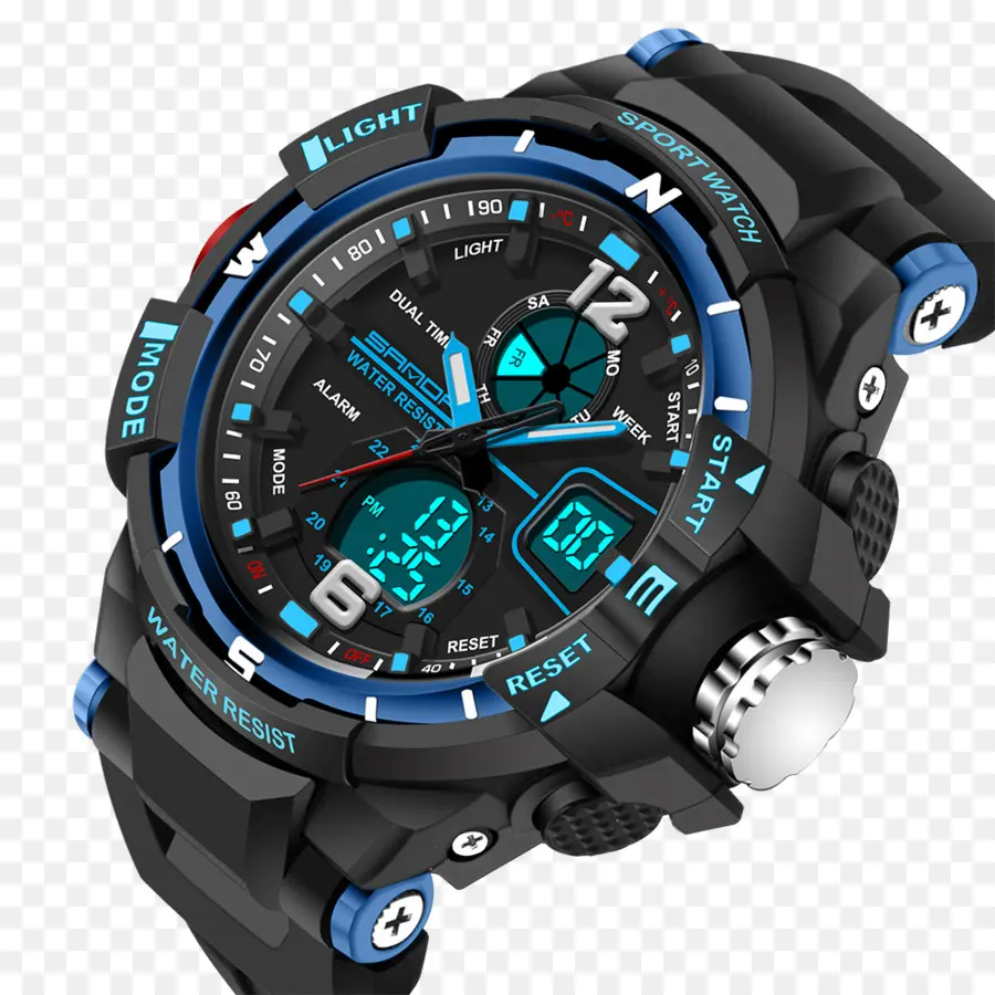 Reloj Deportivo En Negro Y Azul，Digital PNG