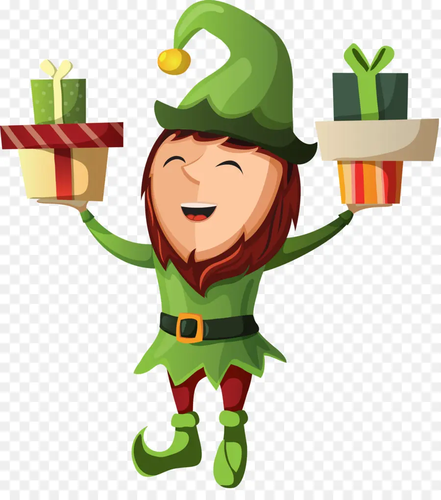 Elfo Verde Con Regalos，Navidad PNG