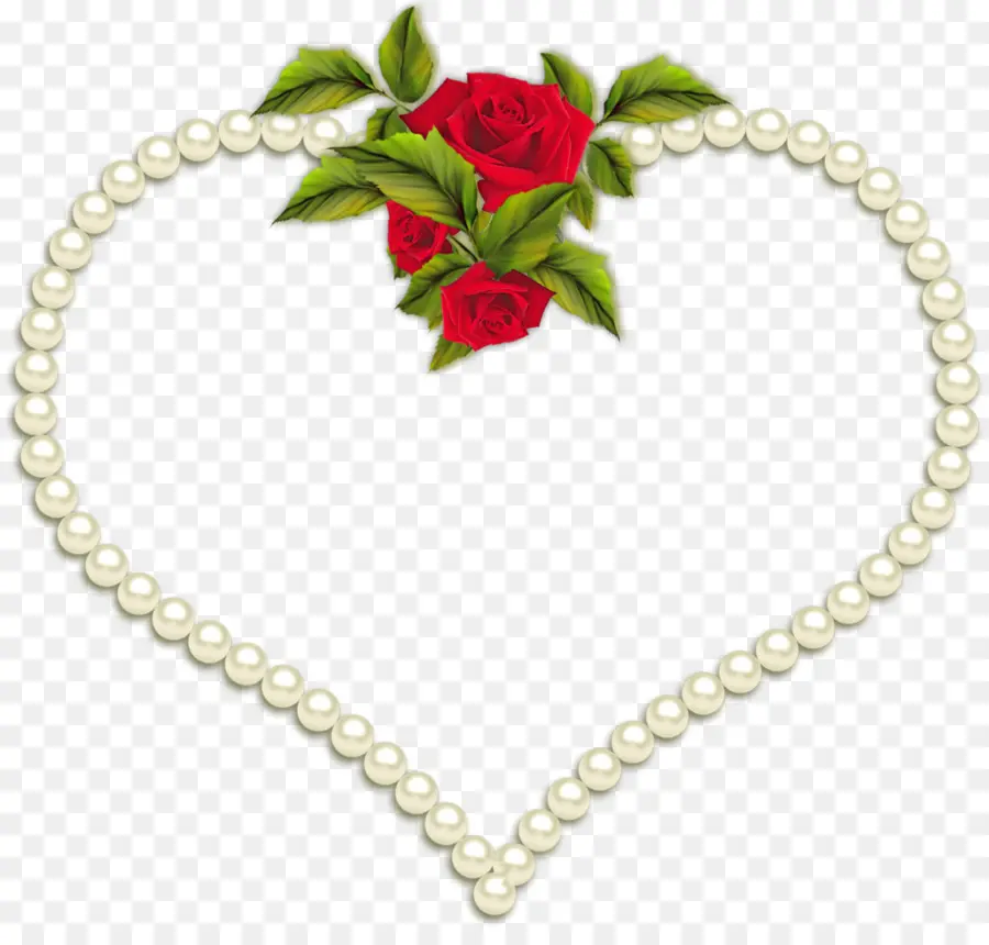 Corazón Con Perlas Y Rosas，Perlas PNG