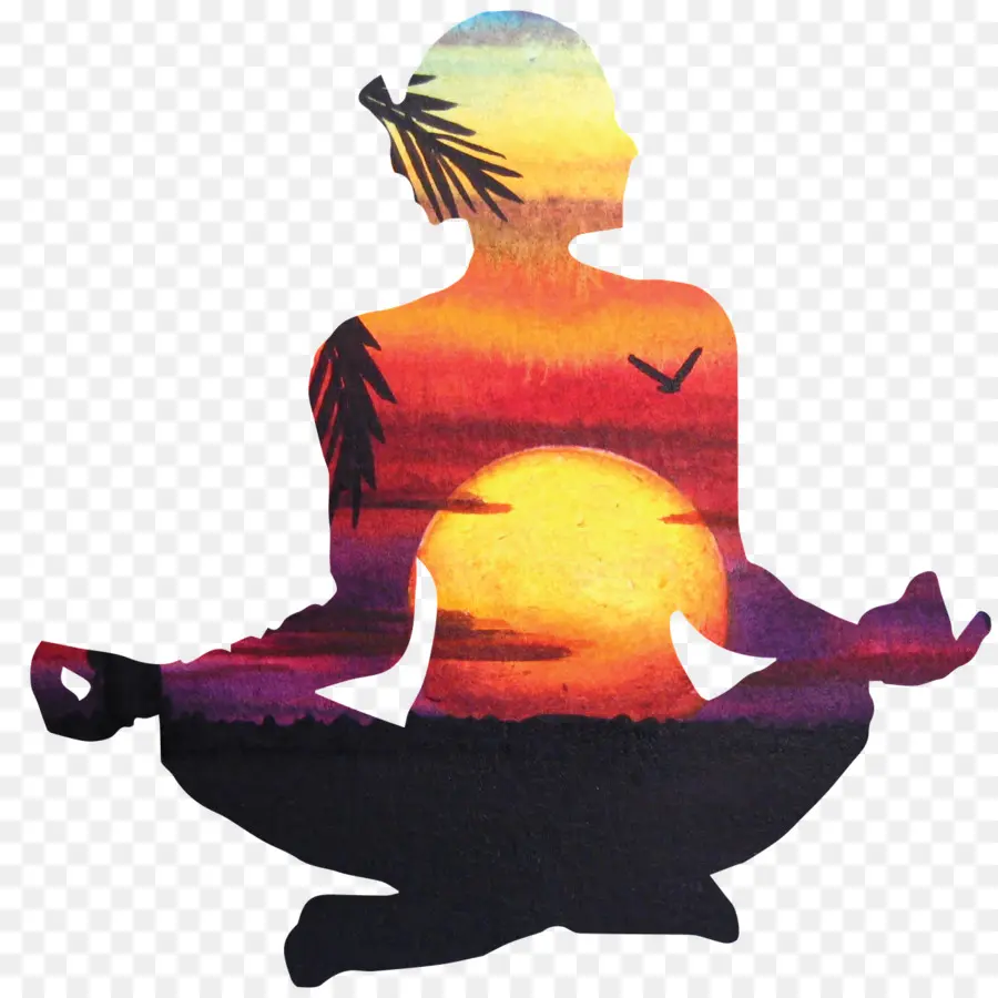 Silueta Meditando，Atardecer PNG