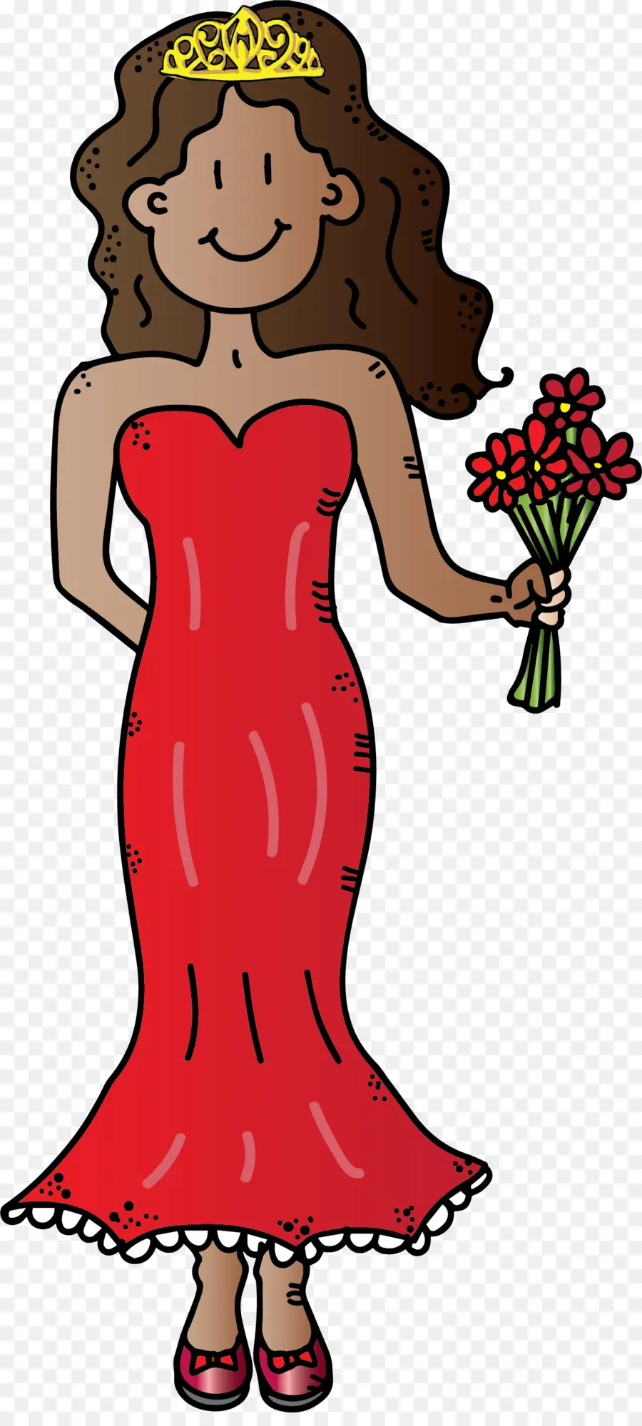 Mujer En Vestido Rojo，Flores PNG