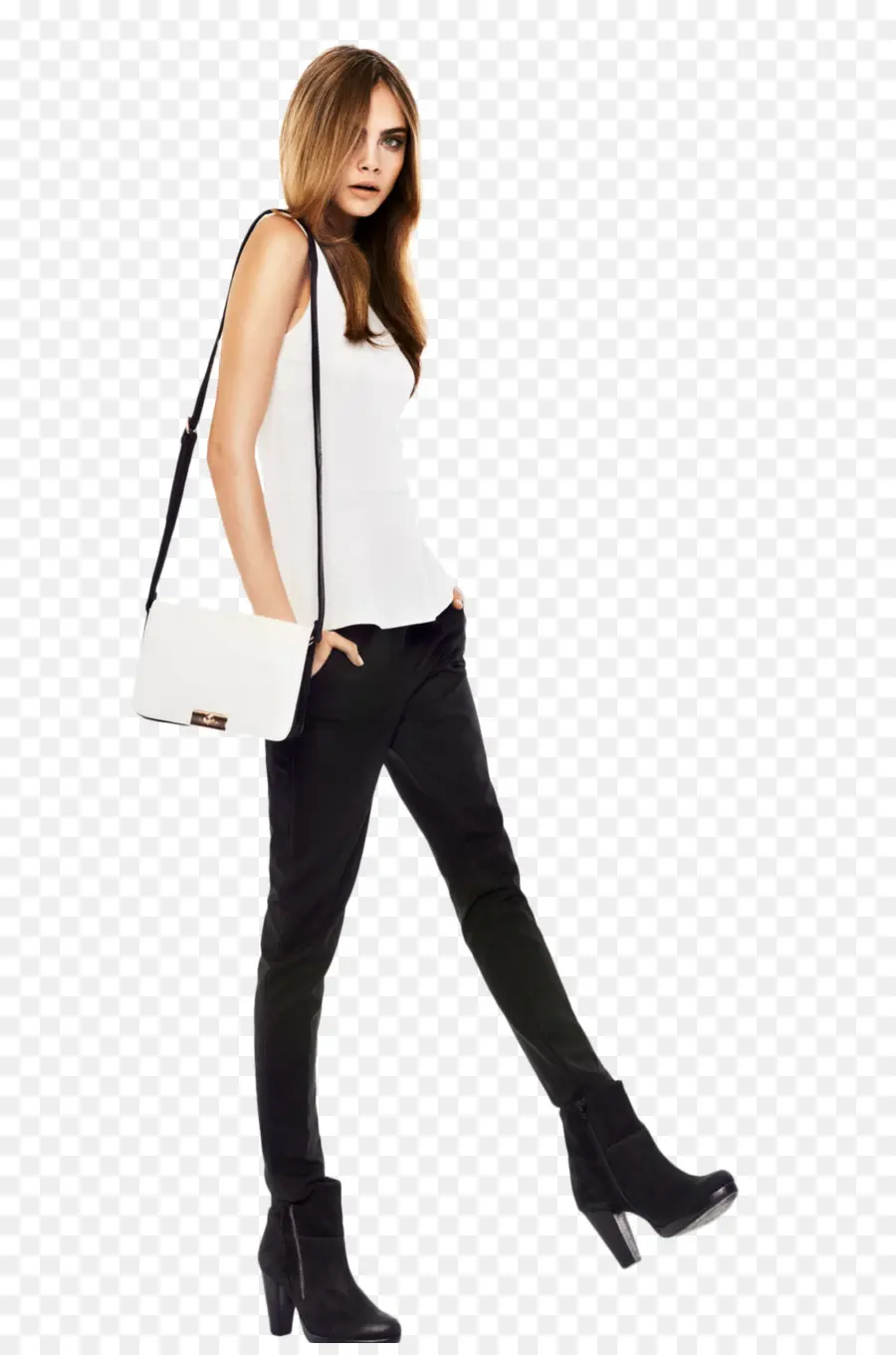 Mujer Con Top Blanco Y Pantalón Negro，Moda PNG