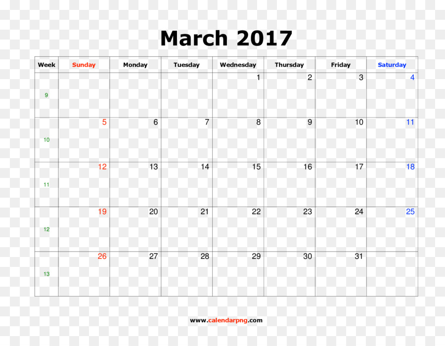 Calendario Marzo 2017，Fechas PNG