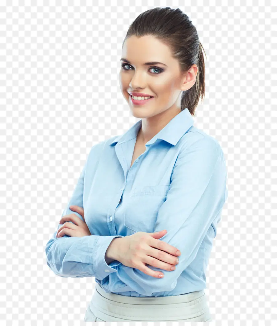 Mujer En Camisa Azul，Sonriente PNG