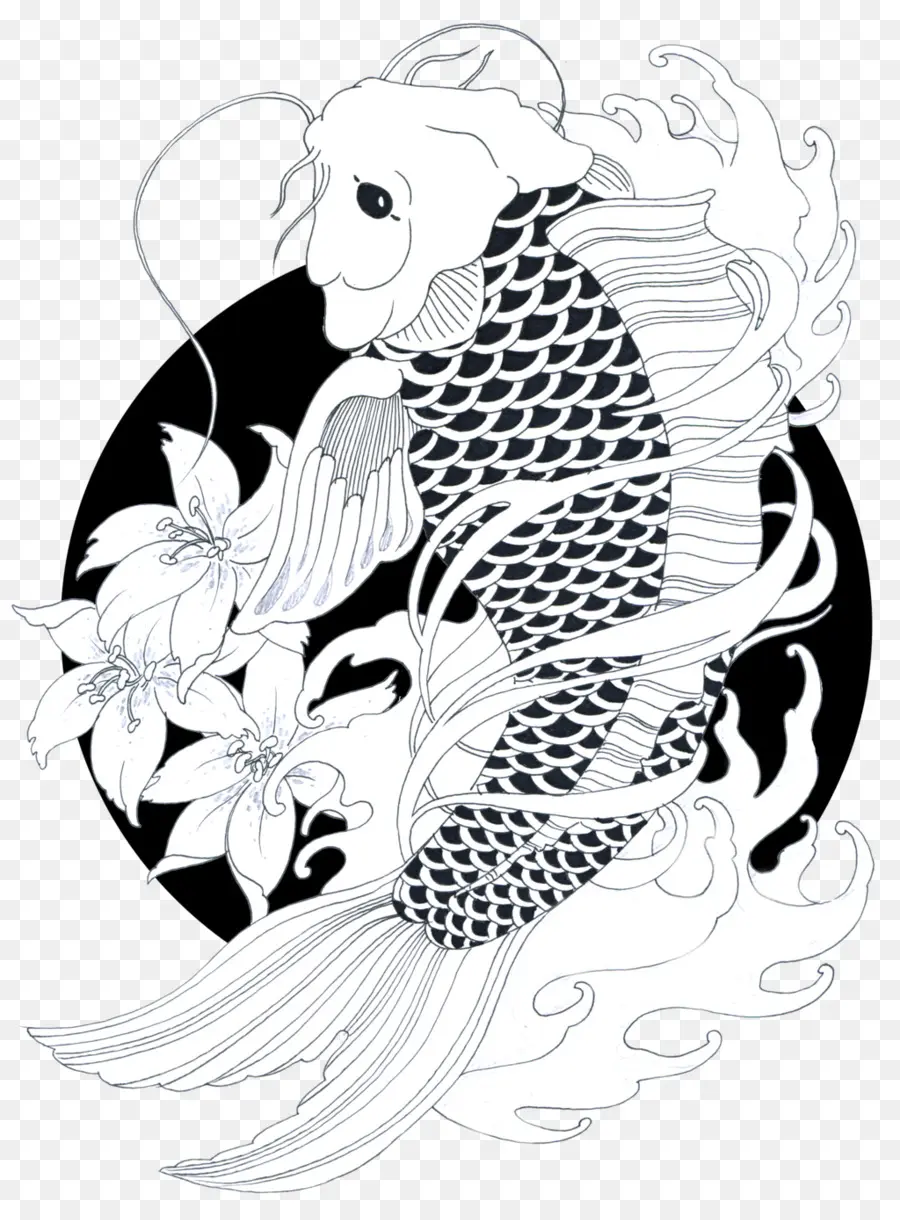 Pez Koi Blanco Y Negro，Koi PNG