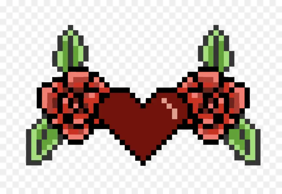 Corazón Pixelado Con Rosas，Corazón PNG