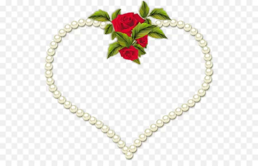 Corazón Con Perlas Y Rosas，Perlas PNG