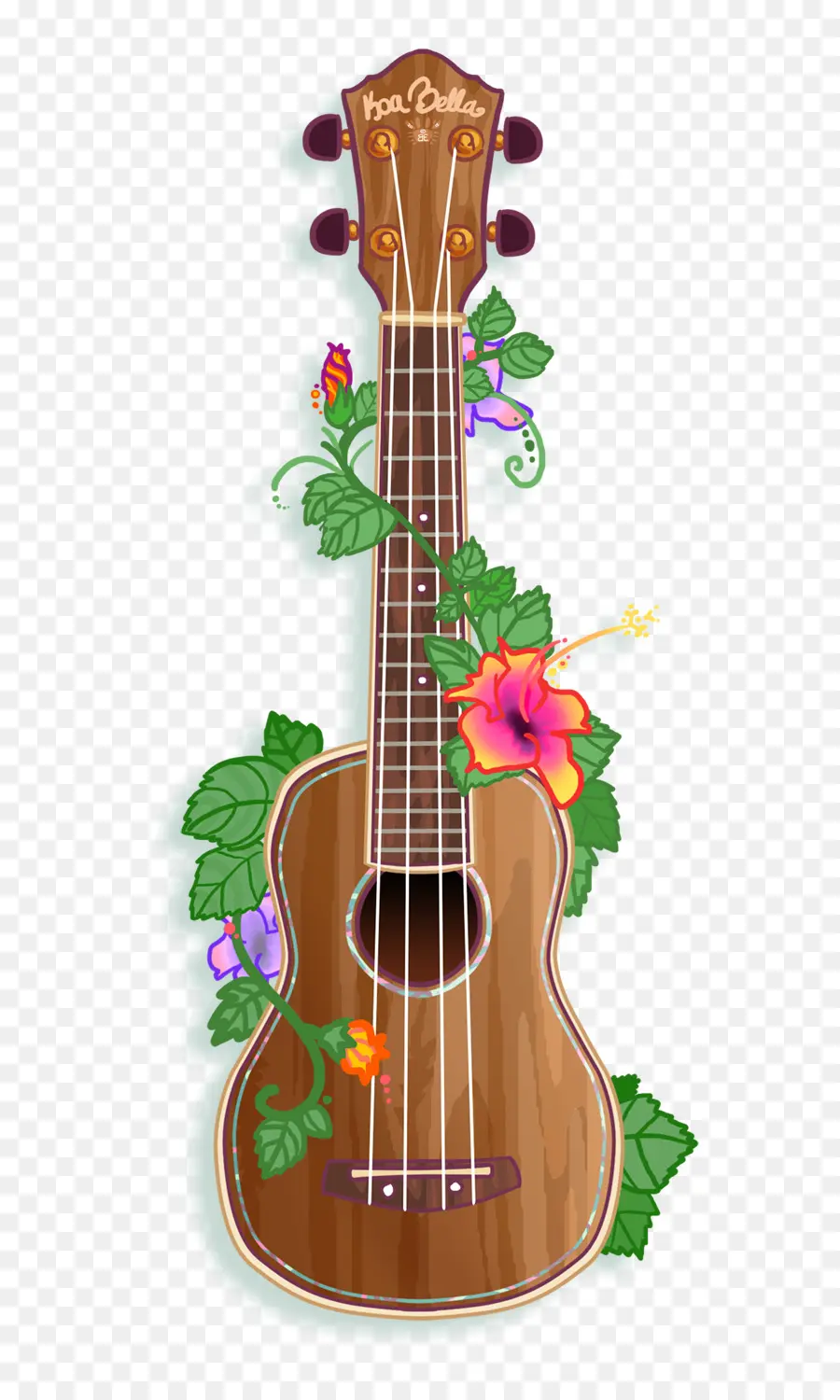 Ukelele Con Flores，Guitarra PNG