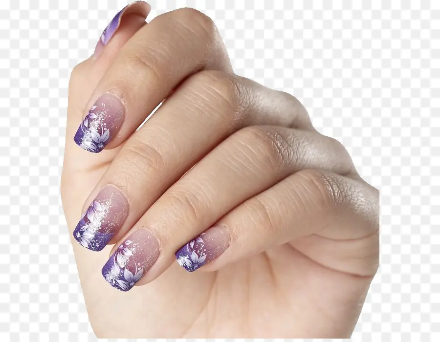 Uñas Florales Moradas，Mano PNG