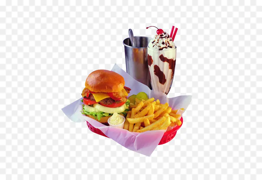 Hamburguesa Y Papas Fritas，Batido PNG