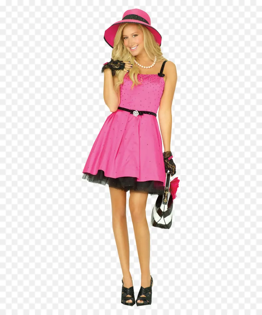 Mujer En Vestido Rosa，Ropa PNG