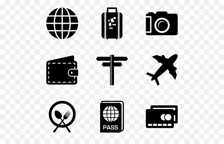 Iconos De Viaje，En Blanco Y Negro PNG