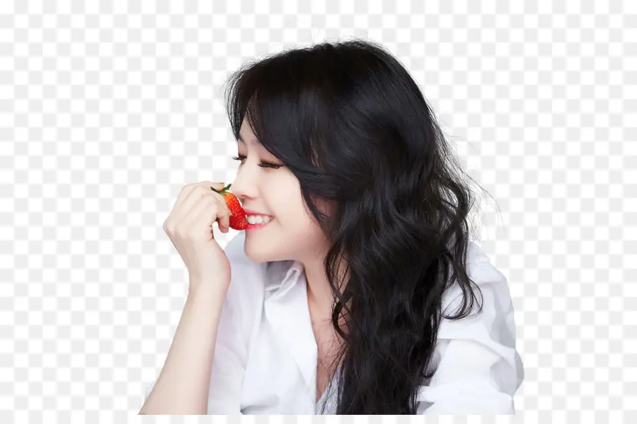 Mujer Con Fresa，Sonriente PNG