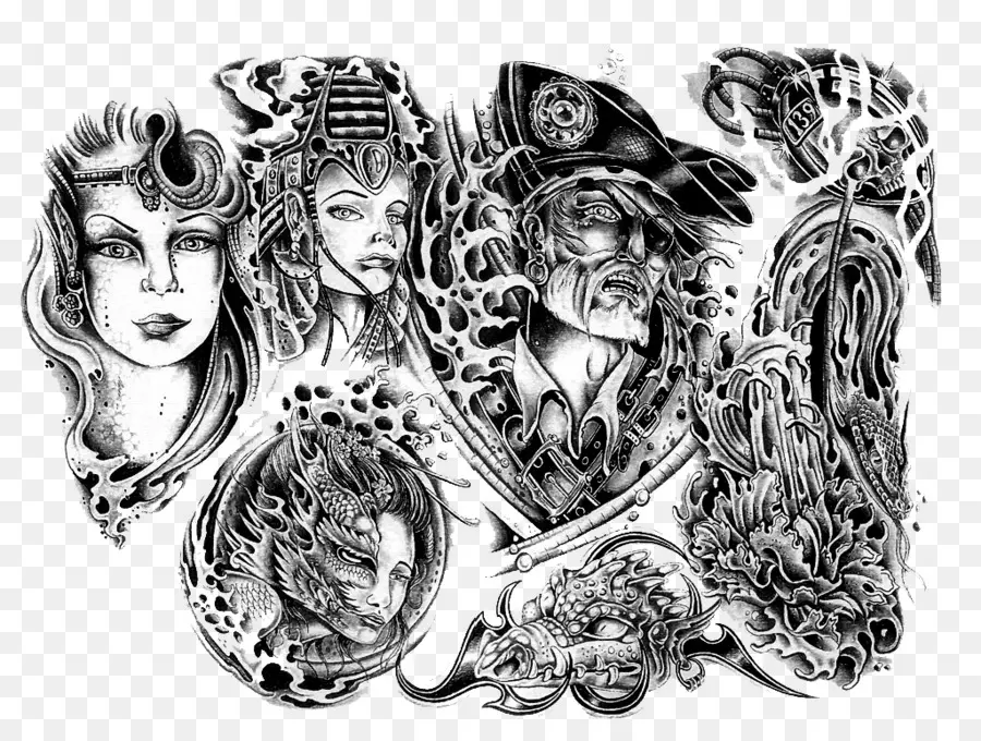 Collage De Tatuajes，En Blanco Y Negro PNG