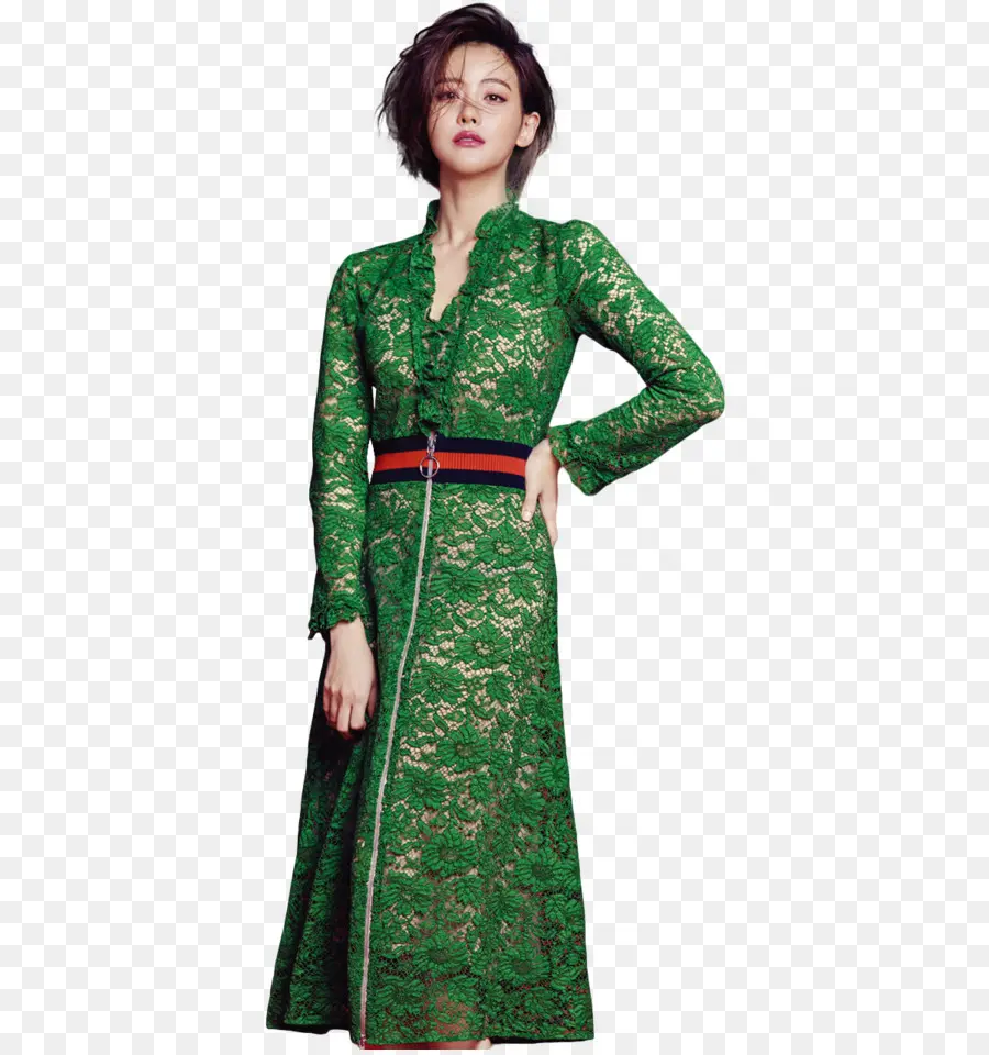 Vestido De Encaje Verde，Moda PNG